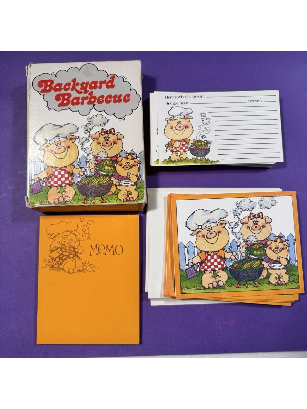 1980s Backyard Barbecue Kitchen Recipe Blank Cards & Cooking Notepad w/envelopes